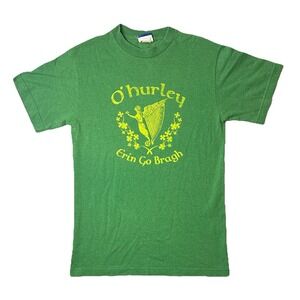 Vintage O'Hurley Shirt Mens Medium Green Erin Go Bragh Irish Harp Tee